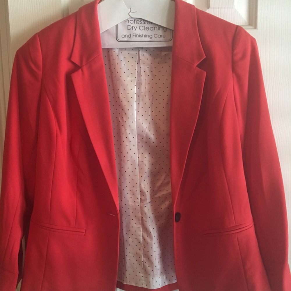 Kensie orange blazer with polka dot lining